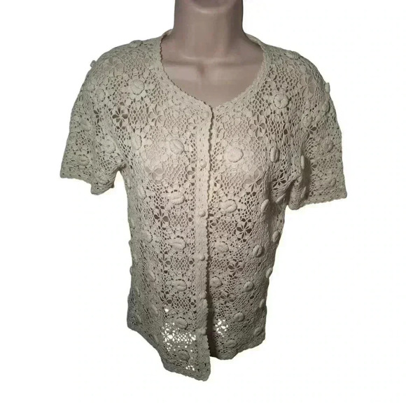 Vintage Floral Crochet Button-Up Top – Cream – Size XS (Measured) - Picture 1 of 8